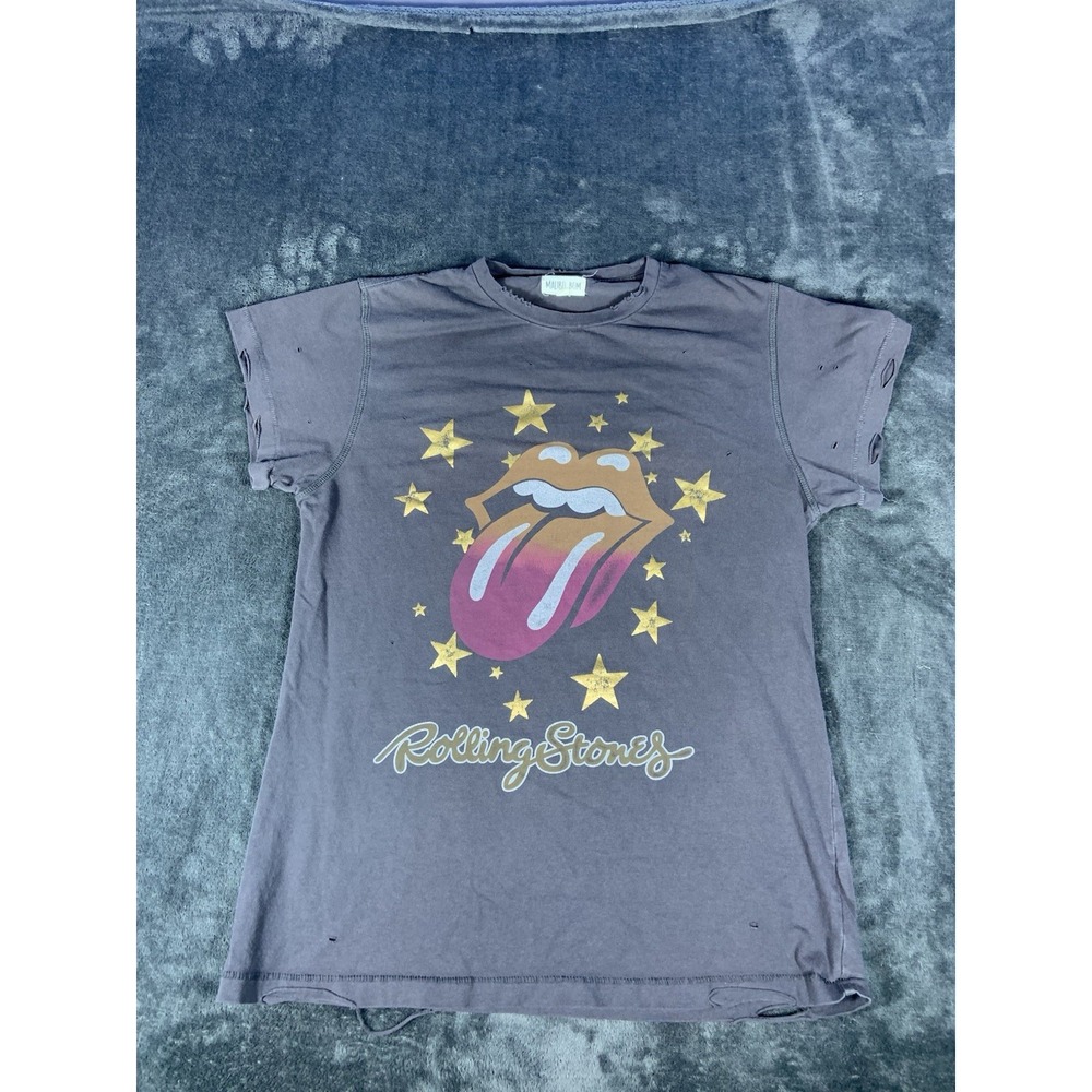MALIBU BUM Rolling Stones T-Shirt Distressed Size Small Women's Gray
